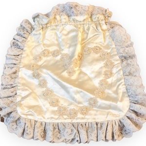 Vintage Satin & Lace Drawstring Wedding Bag, Wedding Reception Money Pouch